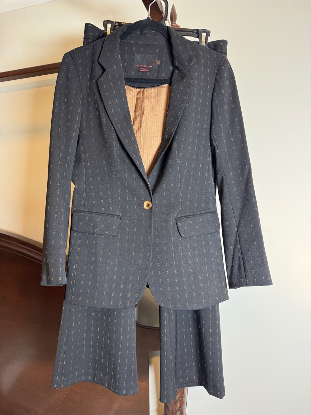 Debbie Schuchat Women's Wool Black Patterned Single-Button Blazer